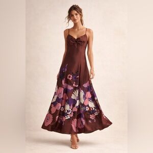 NWT Express Satin Floral Twist Front Maxi Dress